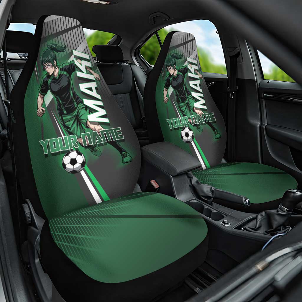 Personalized Maki Zenin Jujutsu Kaisen Car Seat Cover Anime Soccer Design, Green Monochrome Action Pose