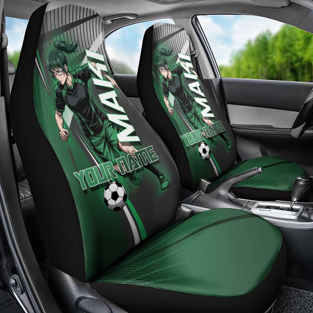 Personalized Maki Zenin Jujutsu Kaisen Car Seat Cover Anime Soccer Design, Green Monochrome Action Pose