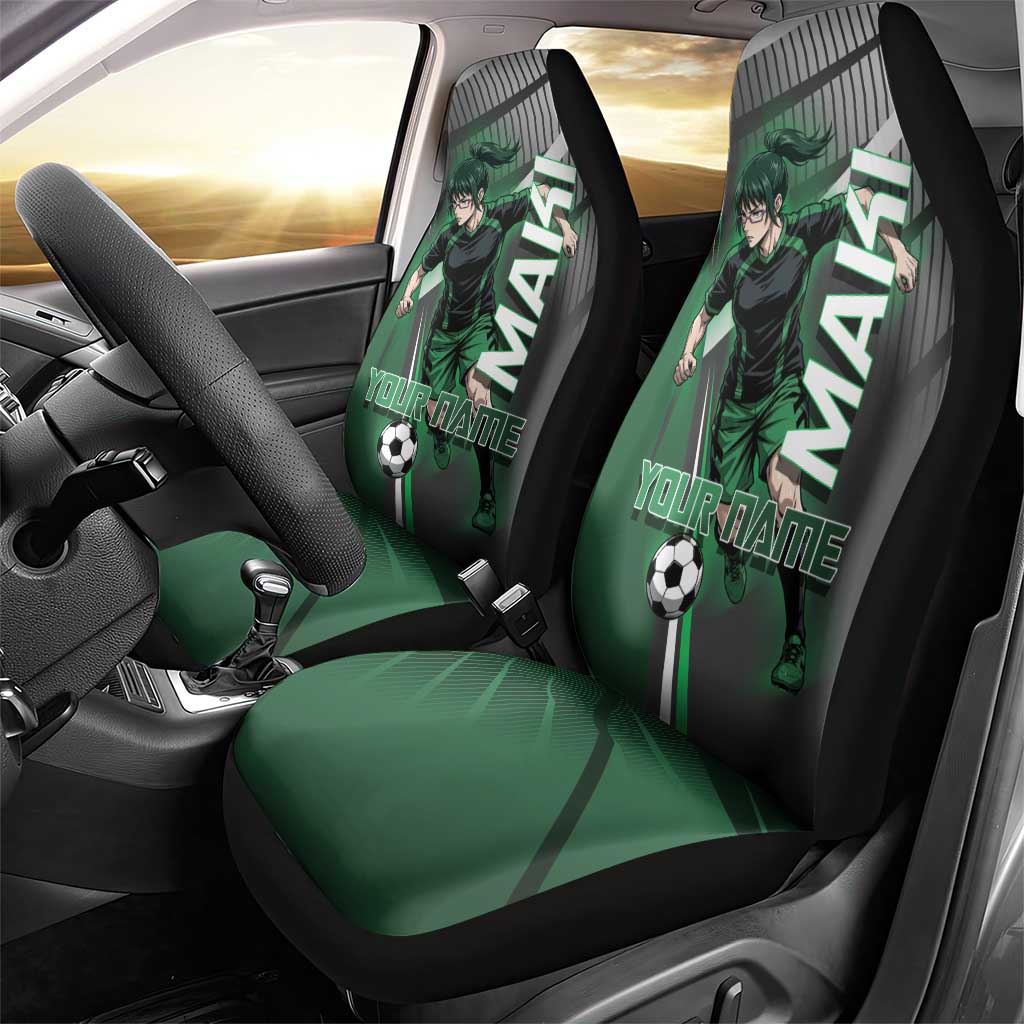 Personalized Maki Zenin Jujutsu Kaisen Car Seat Cover Anime Soccer Design, Green Monochrome Action Pose
