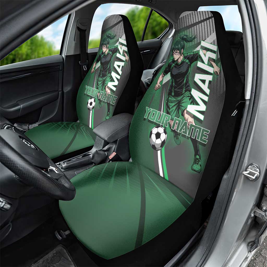 Personalized Maki Zenin Jujutsu Kaisen Car Seat Cover Anime Soccer Design, Green Monochrome Action Pose