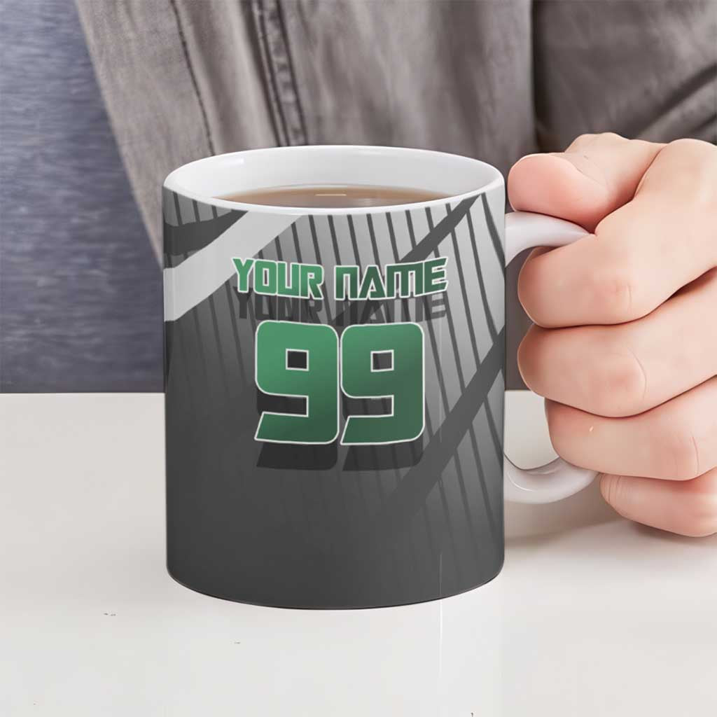 Personalized Maki Zenin Jujutsu Kaisen Ceramic Mug Anime Soccer Design, Green Monochrome Action Pose