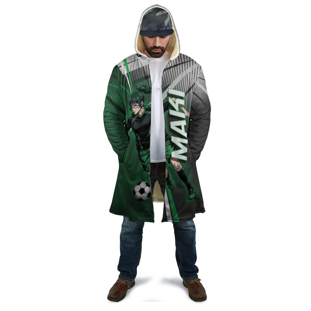 Personalized Maki Zenin Jujutsu Kaisen Cloak Anime Soccer Design, Green Monochrome Action Pose