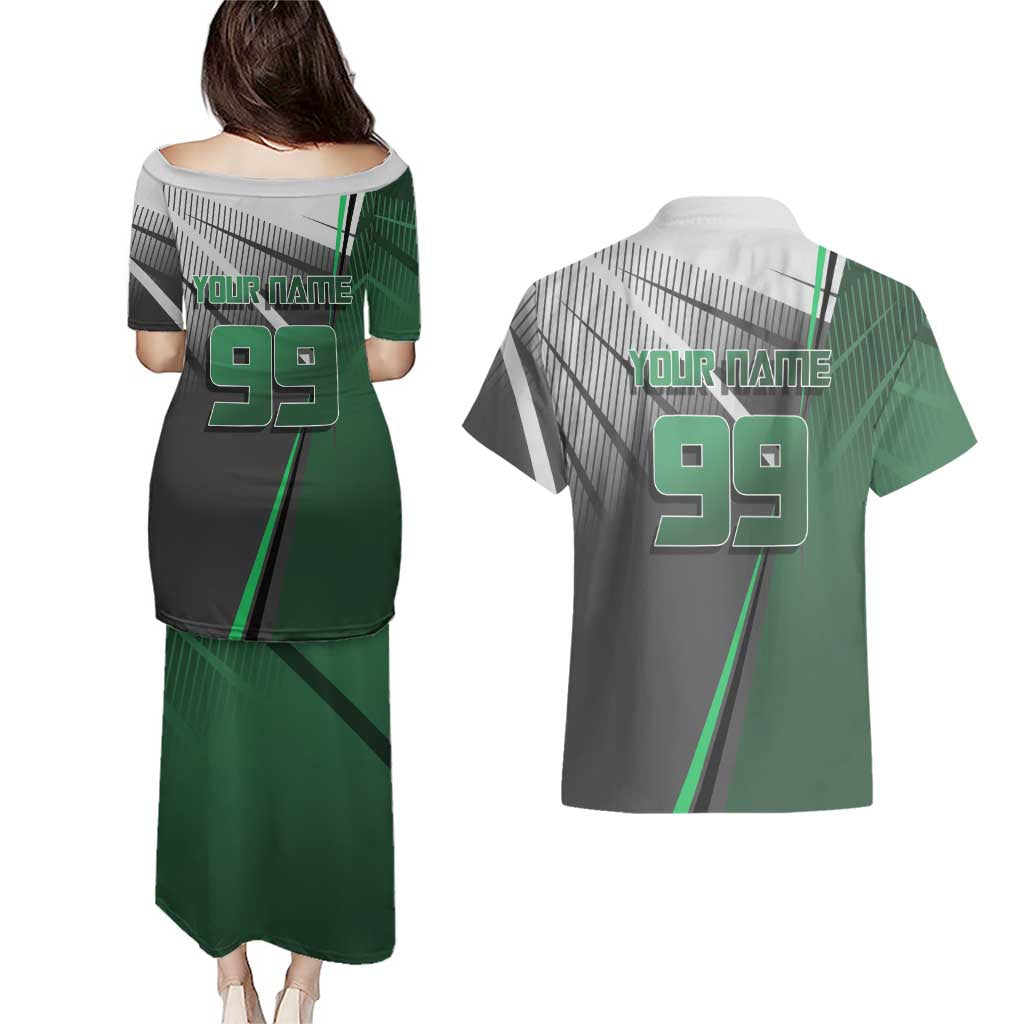 Personalized Maki Zenin Jujutsu Kaisen Couples Matching Puletasi and Hawaiian Shirt Anime Soccer Design, Green Monochrome Action Pose