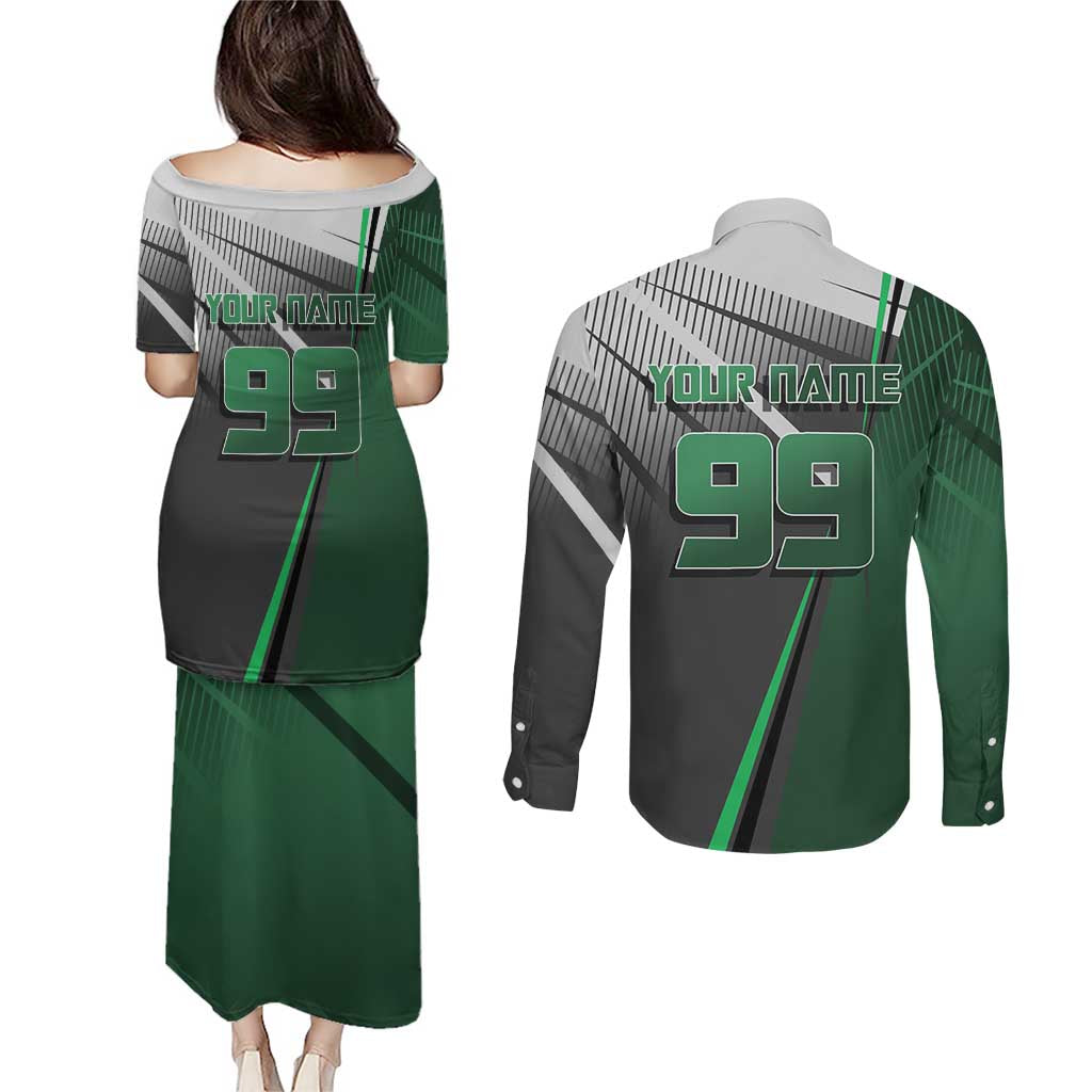 Personalized Maki Zenin Jujutsu Kaisen Couples Matching Puletasi and Long Sleeve Button Shirt Anime Soccer Design, Green Monochrome Action Pose
