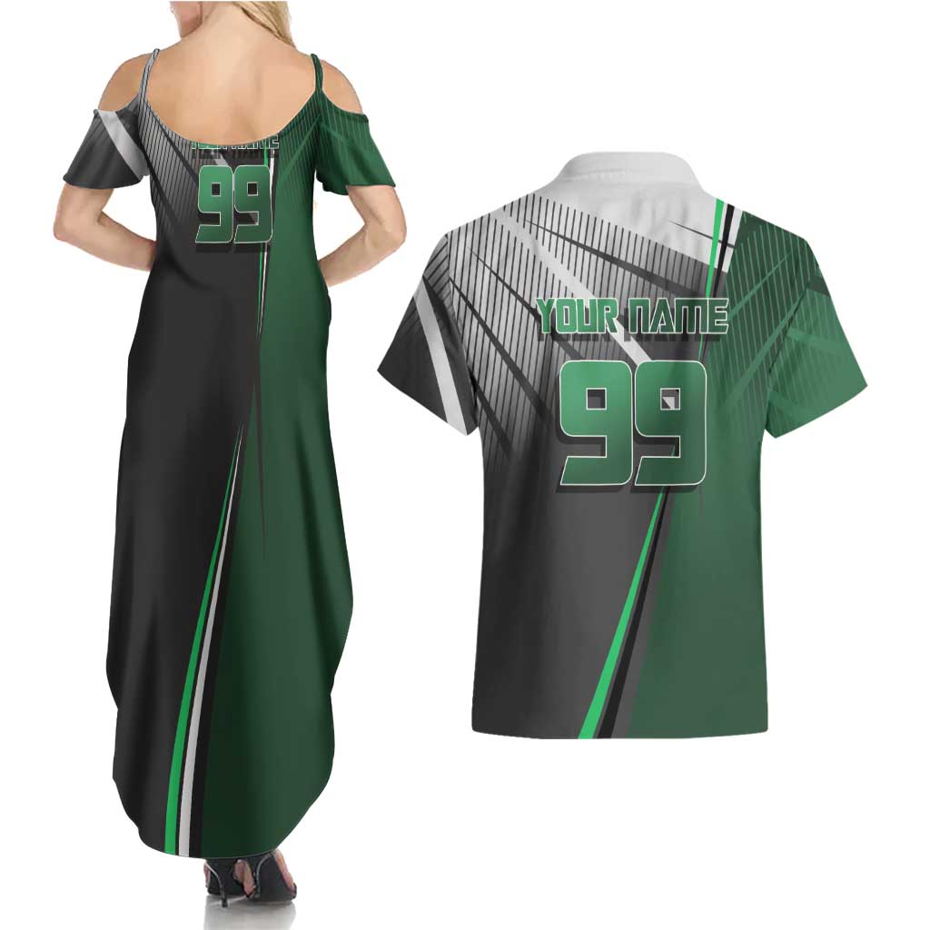 Personalized Maki Zenin Jujutsu Kaisen Couples Matching Summer Maxi Dress and Hawaiian Shirt Anime Soccer Design, Green Monochrome Action Pose