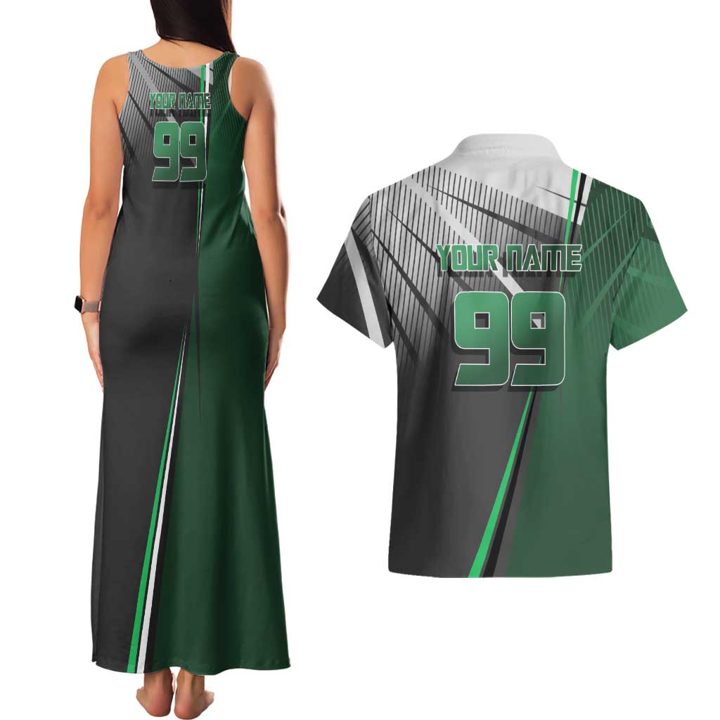 Personalized Maki Zenin Jujutsu Kaisen Couples Matching Tank Maxi Dress and Hawaiian Shirt Anime Soccer Design, Green Monochrome Action Pose