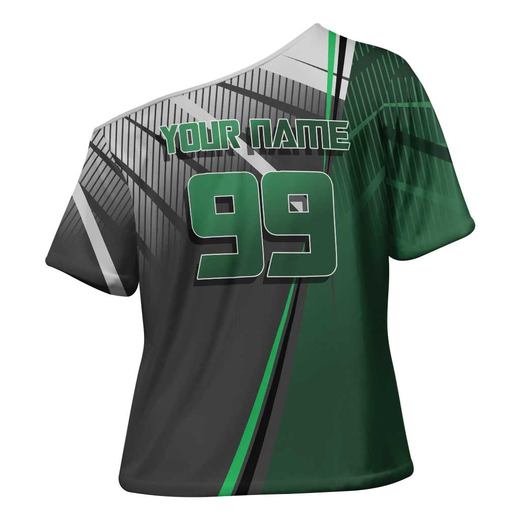 Personalized Maki Zenin Jujutsu Kaisen Cross Shoulder Shirt Anime Soccer Design, Green Monochrome Action Pose