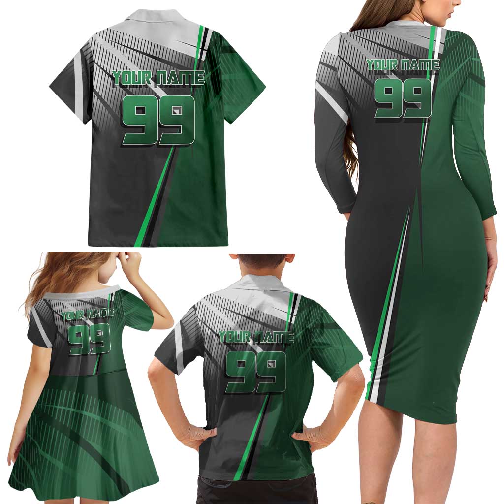 Personalized Maki Zenin Jujutsu Kaisen Family Matching Long Sleeve Bodycon Dress and Hawaiian Shirt Anime Soccer Design, Green Monochrome Action Pose