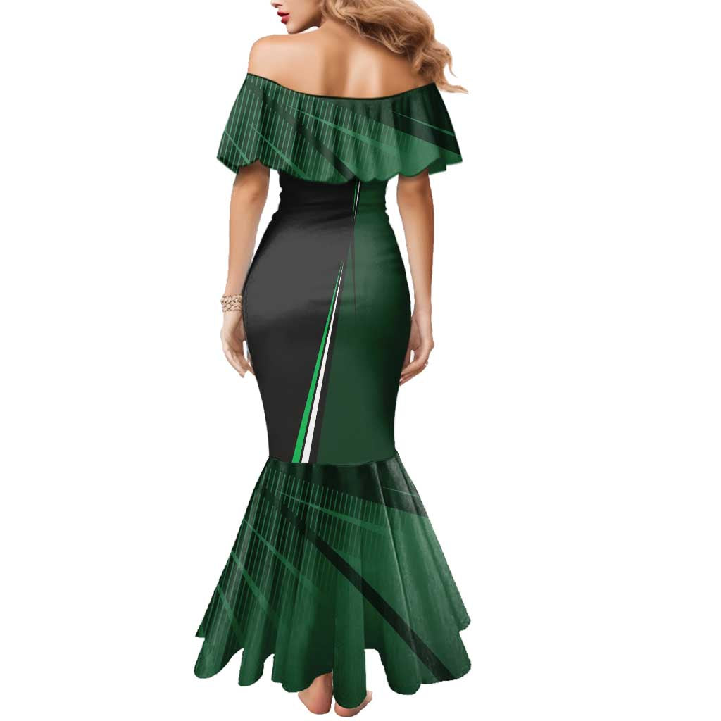 Personalized Maki Zenin Jujutsu Kaisen Family Matching Mermaid Dress and Hawaiian Shirt Anime Soccer Design, Green Monochrome Action Pose