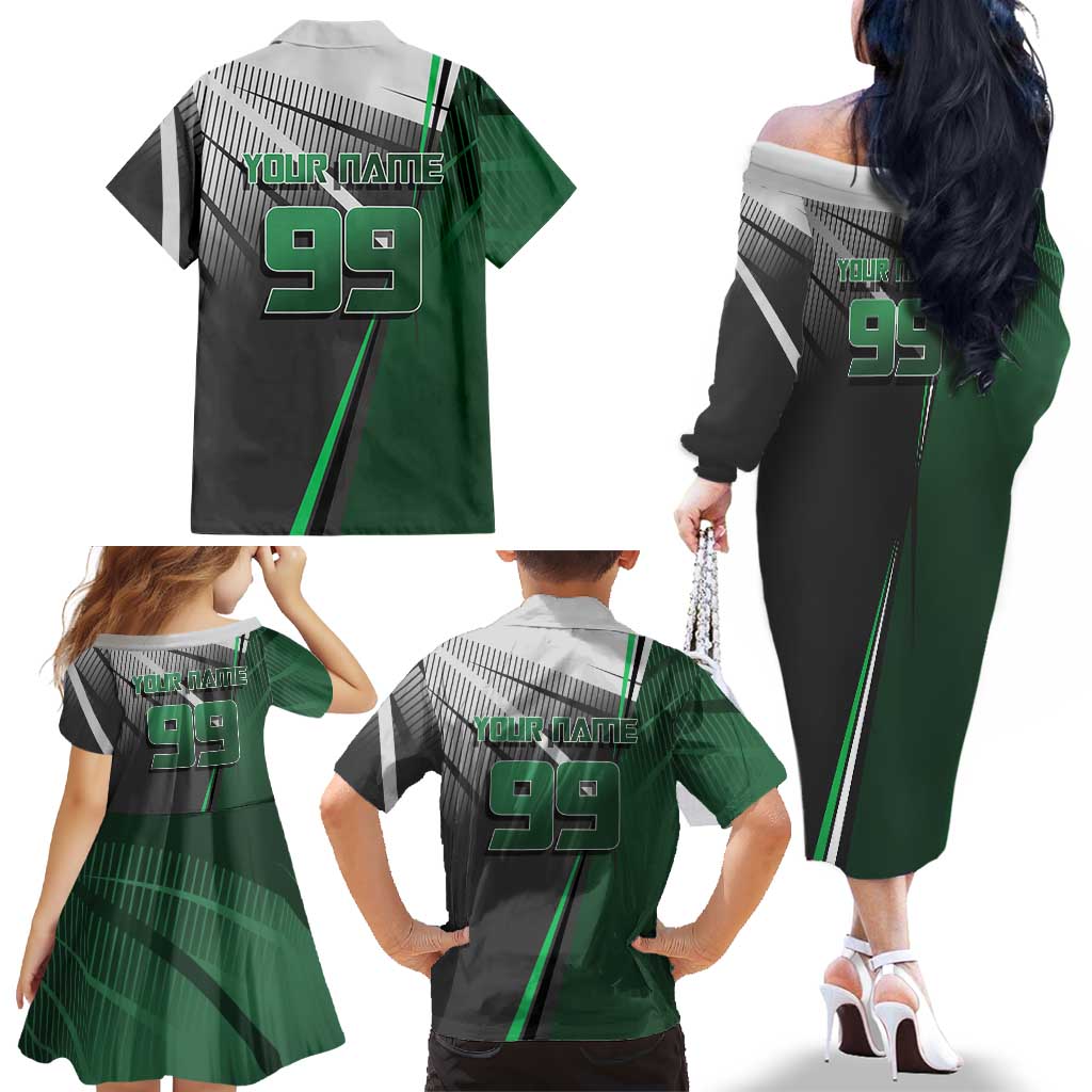 Personalized Maki Zenin Jujutsu Kaisen Family Matching Off The Shoulder Long Sleeve Dress and Hawaiian Shirt Anime Soccer Design, Green Monochrome Action Pose