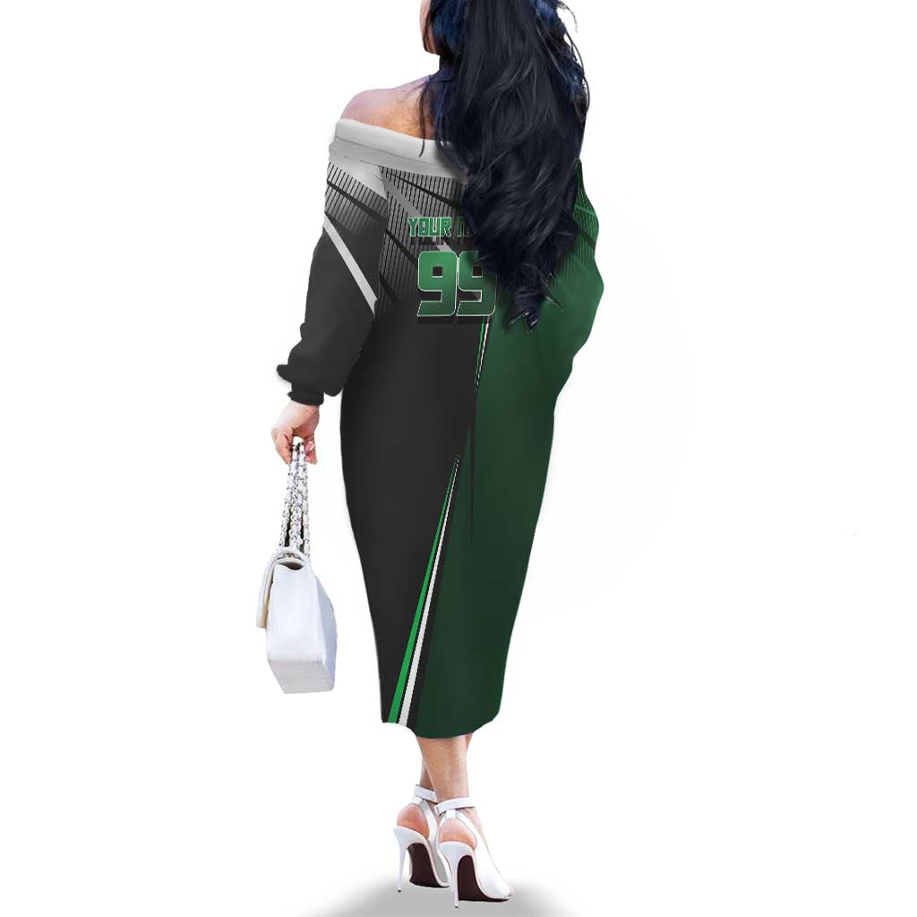 Personalized Maki Zenin Jujutsu Kaisen Family Matching Off The Shoulder Long Sleeve Dress and Hawaiian Shirt Anime Soccer Design, Green Monochrome Action Pose