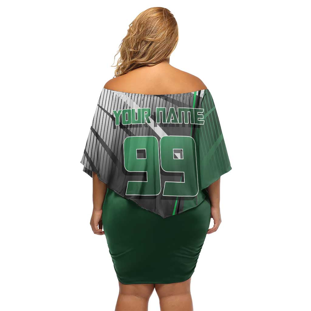 Personalized Maki Zenin Jujutsu Kaisen Family Matching Off Shoulder Short Dress and Hawaiian Shirt Anime Soccer Design, Green Monochrome Action Pose