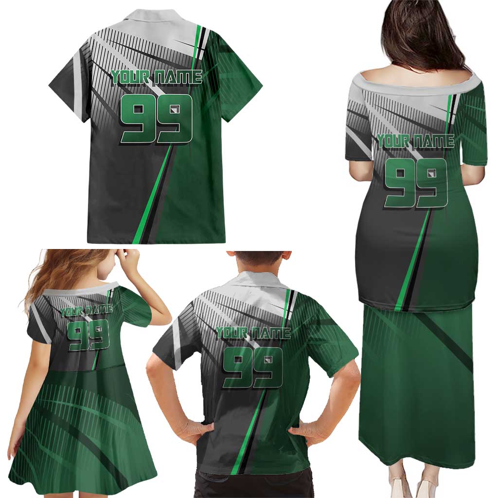 Personalized Maki Zenin Jujutsu Kaisen Family Matching Puletasi and Hawaiian Shirt Anime Soccer Design, Green Monochrome Action Pose