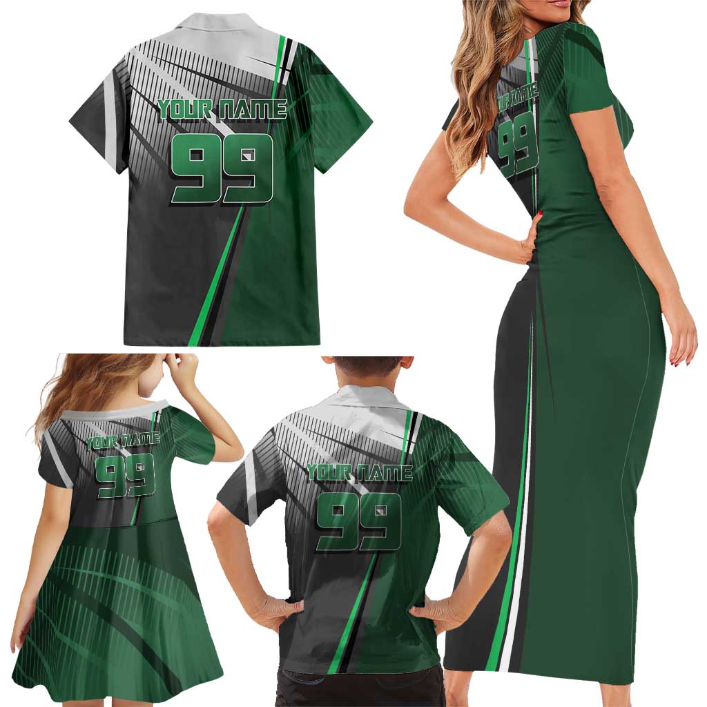 Personalized Maki Zenin Jujutsu Kaisen Family Matching Short Sleeve Bodycon Dress and Hawaiian Shirt Anime Soccer Design, Green Monochrome Action Pose