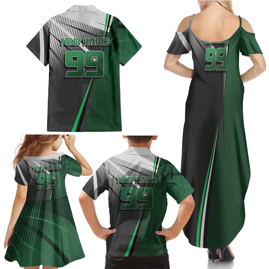 Personalized Maki Zenin Jujutsu Kaisen Family Matching Summer Maxi Dress and Hawaiian Shirt Anime Soccer Design, Green Monochrome Action Pose