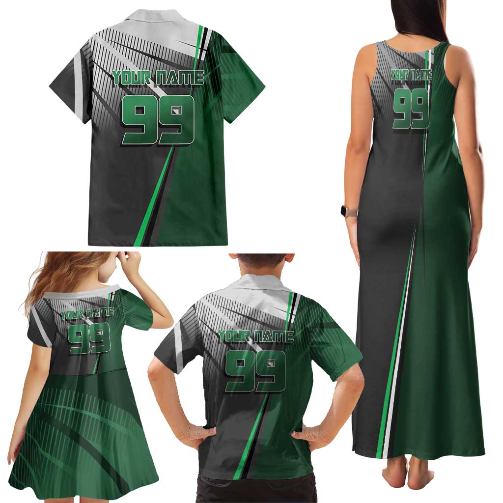 Personalized Maki Zenin Jujutsu Kaisen Family Matching Tank Maxi Dress and Hawaiian Shirt Anime Soccer Design, Green Monochrome Action Pose