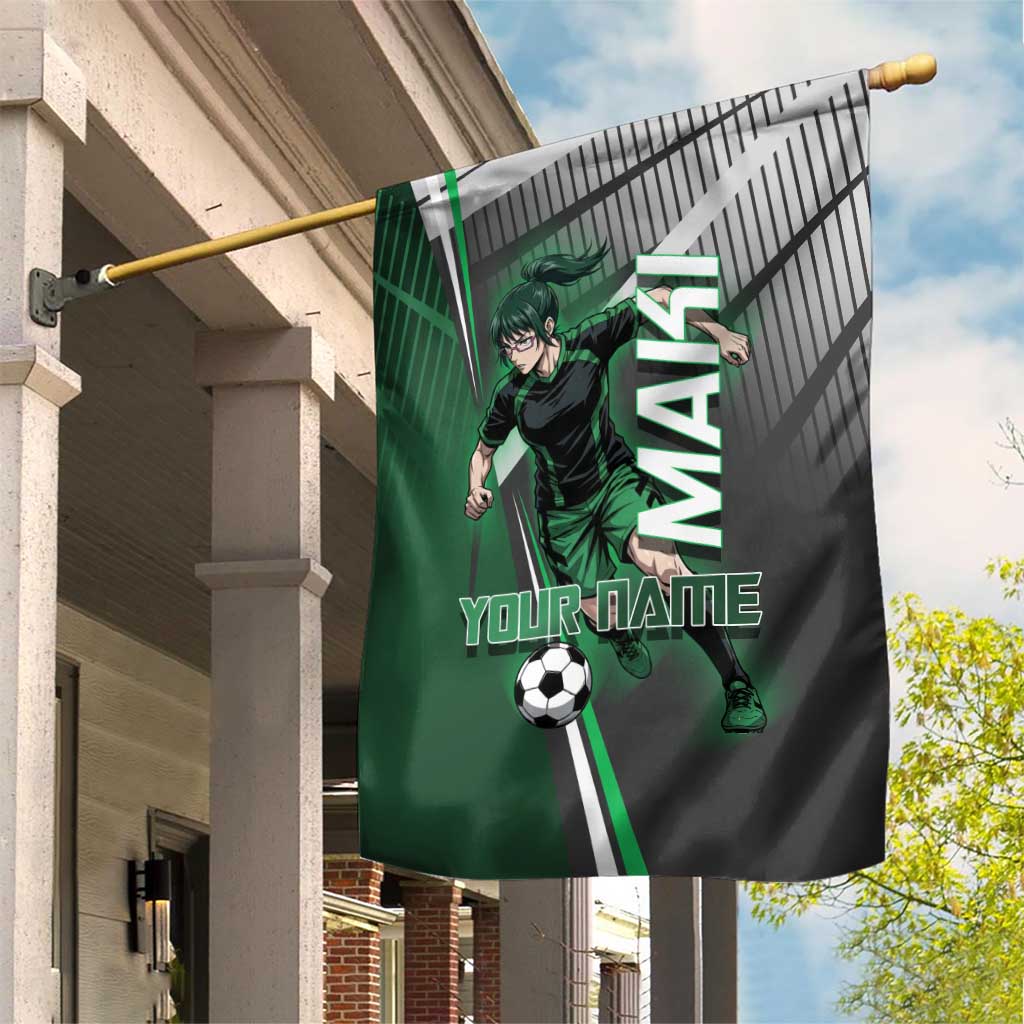Personalized Maki Zenin Jujutsu Kaisen Garden Flag Anime Soccer Design, Green Monochrome Action Pose