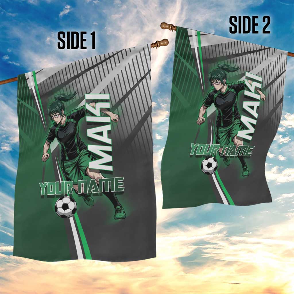Personalized Maki Zenin Jujutsu Kaisen Garden Flag Anime Soccer Design, Green Monochrome Action Pose