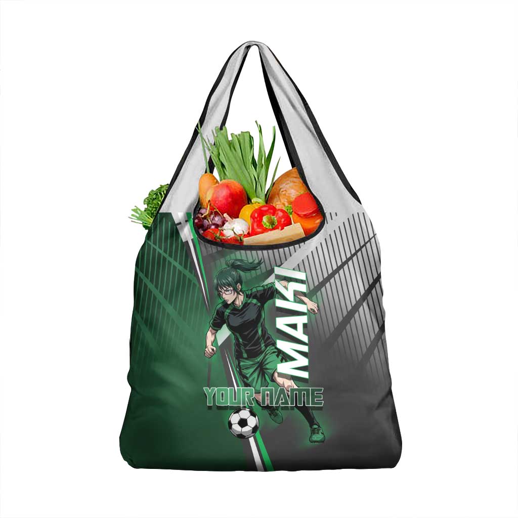 Personalized Maki Zenin Jujutsu Kaisen Grocery Bag Anime Soccer Design, Green Monochrome Action Pose