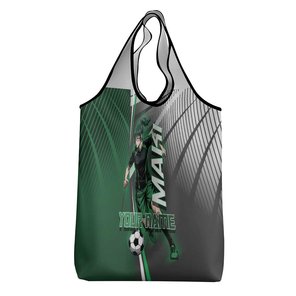 Personalized Maki Zenin Jujutsu Kaisen Grocery Bag Anime Soccer Design, Green Monochrome Action Pose