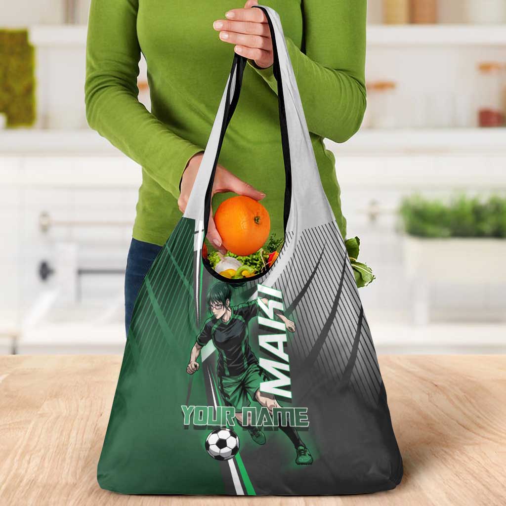 Personalized Maki Zenin Jujutsu Kaisen Grocery Bag Anime Soccer Design, Green Monochrome Action Pose