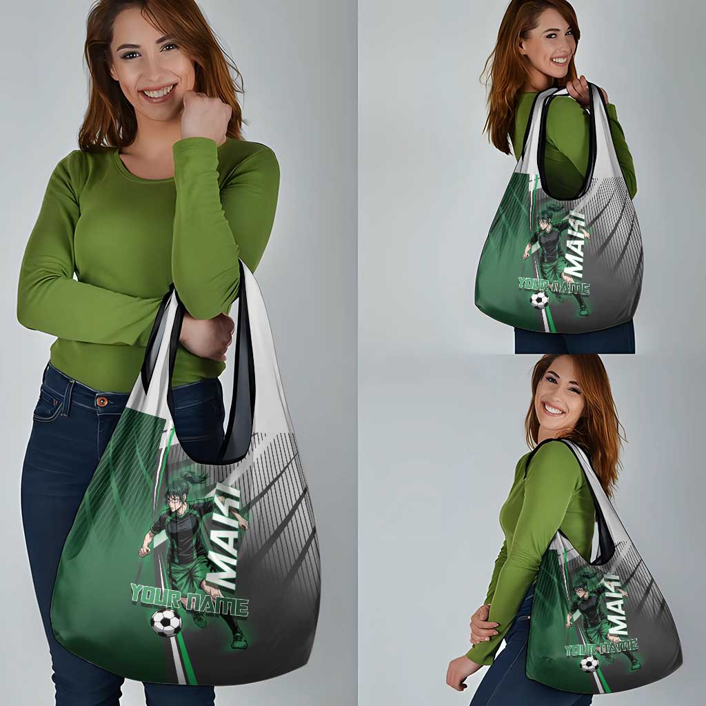 Personalized Maki Zenin Jujutsu Kaisen Grocery Bag Anime Soccer Design, Green Monochrome Action Pose