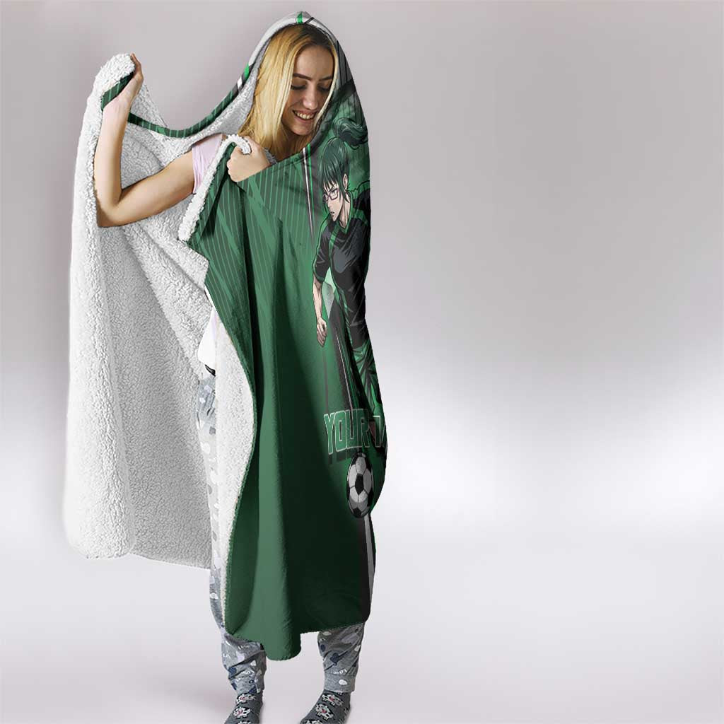 Personalized Maki Zenin Jujutsu Kaisen Hooded Blanket Anime Soccer Design, Green Monochrome Action Pose