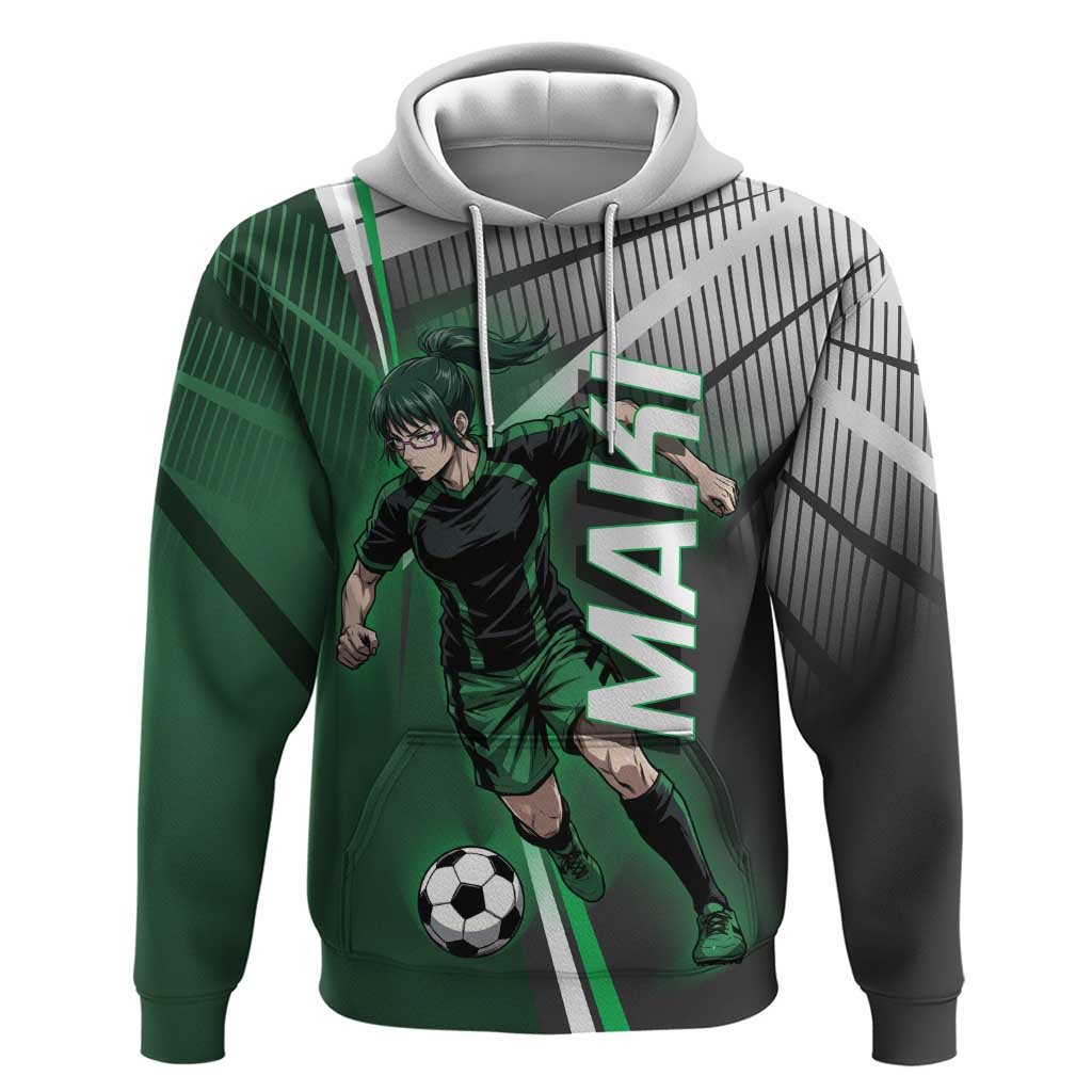 Personalized Maki Zenin Jujutsu Kaisen Hoodie Anime Soccer Design, Green Monochrome Action Pose