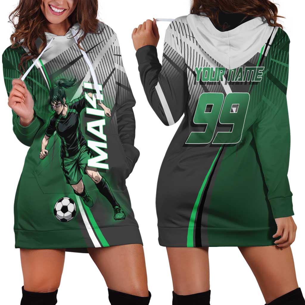 Personalized Maki Zenin Jujutsu Kaisen Hoodie Dress Anime Soccer Design, Green Monochrome Action Pose