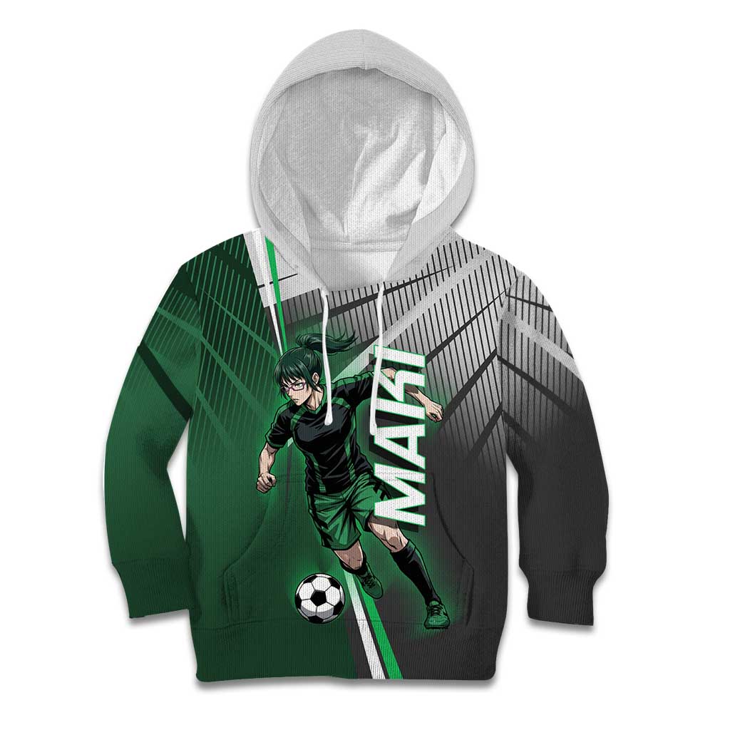Personalized Maki Zenin Jujutsu Kaisen Kid Hoodie Anime Soccer Design, Green Monochrome Action Pose