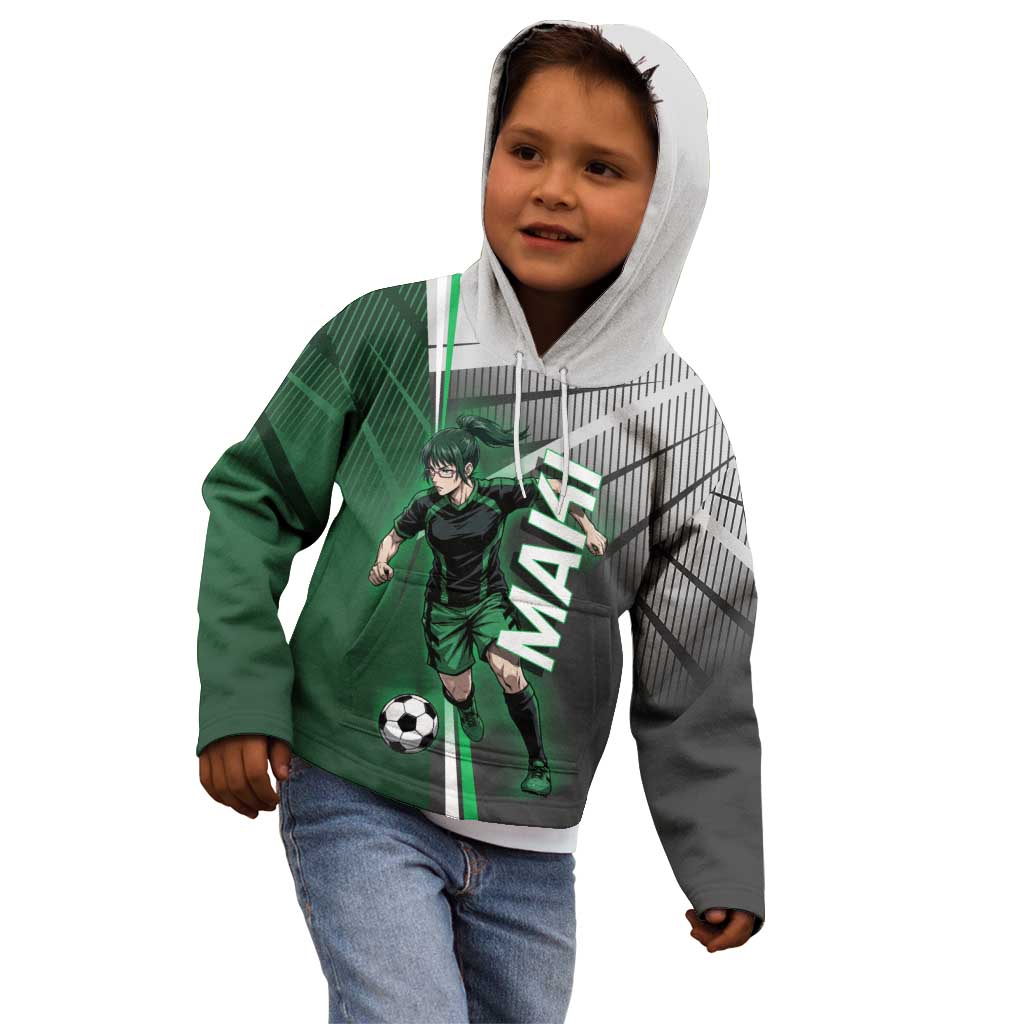 Personalized Maki Zenin Jujutsu Kaisen Kid Hoodie Anime Soccer Design, Green Monochrome Action Pose