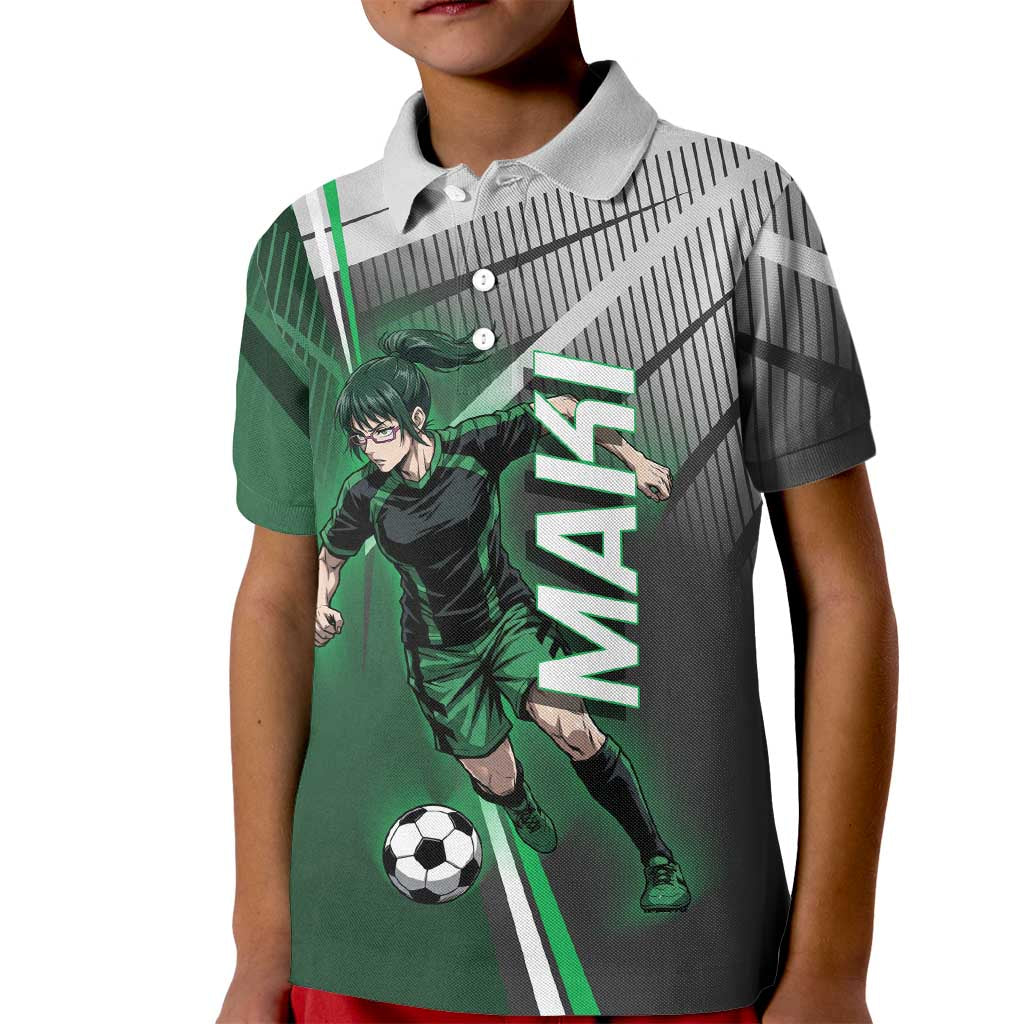 Personalized Maki Zenin Jujutsu Kaisen Kid Polo Shirt Anime Soccer Design, Green Monochrome Action Pose