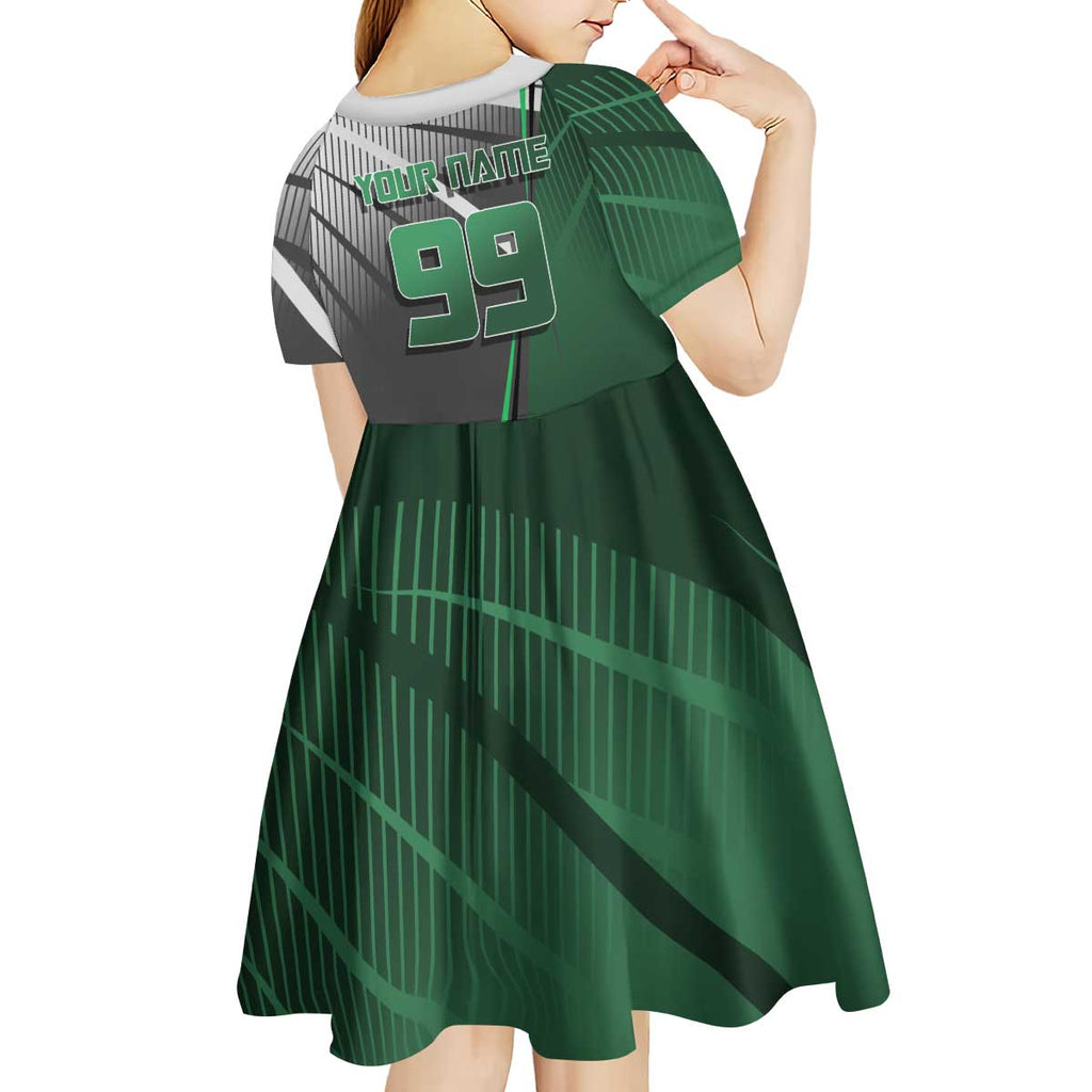 Personalized Maki Zenin Jujutsu Kaisen Kid Short Sleeve Dress Anime Soccer Design, Green Monochrome Action Pose