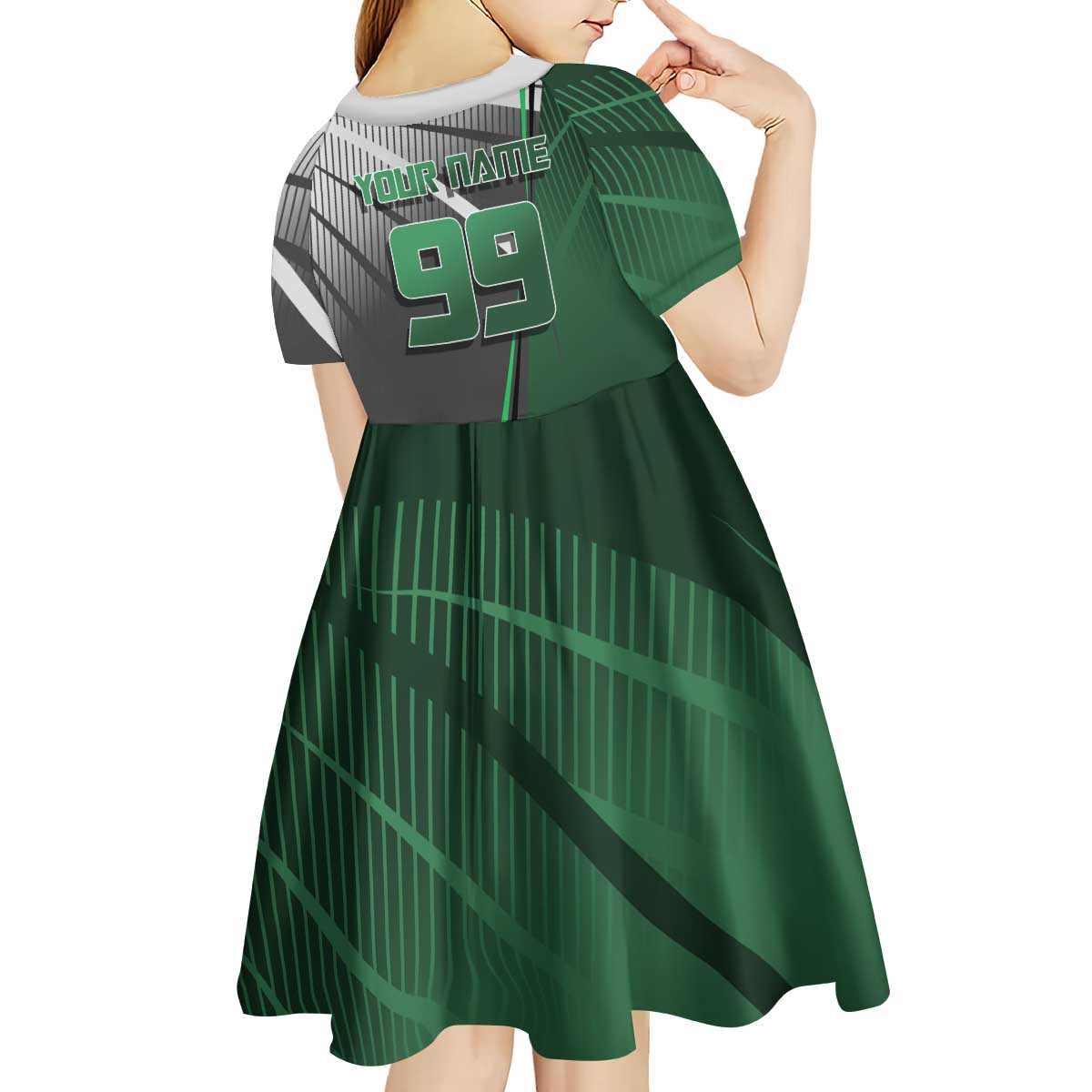 Personalized Maki Zenin Jujutsu Kaisen Kid Short Sleeve Dress Anime Soccer Design, Green Monochrome Action Pose