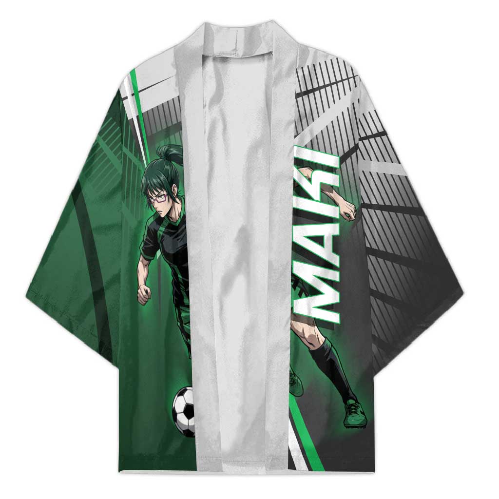 Personalized Maki Zenin Jujutsu Kaisen Kimono Anime Soccer Design, Green Monochrome Action Pose