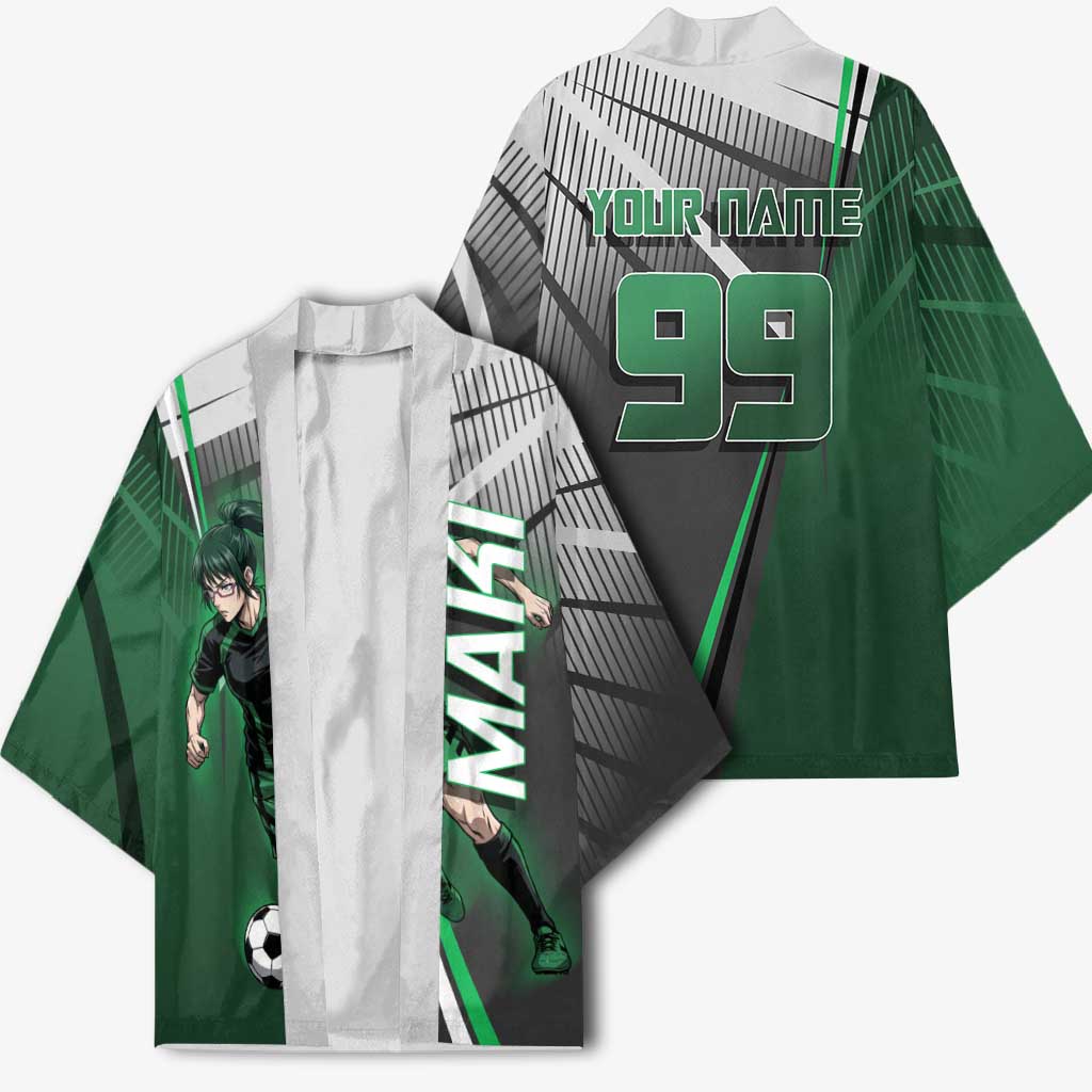 Personalized Maki Zenin Jujutsu Kaisen Kimono Anime Soccer Design, Green Monochrome Action Pose