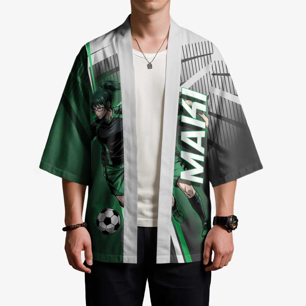 Personalized Maki Zenin Jujutsu Kaisen Kimono Anime Soccer Design, Green Monochrome Action Pose
