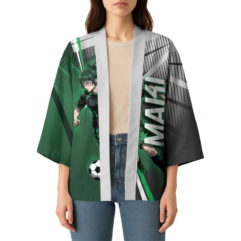 Personalized Maki Zenin Jujutsu Kaisen Kimono Anime Soccer Design, Green Monochrome Action Pose
