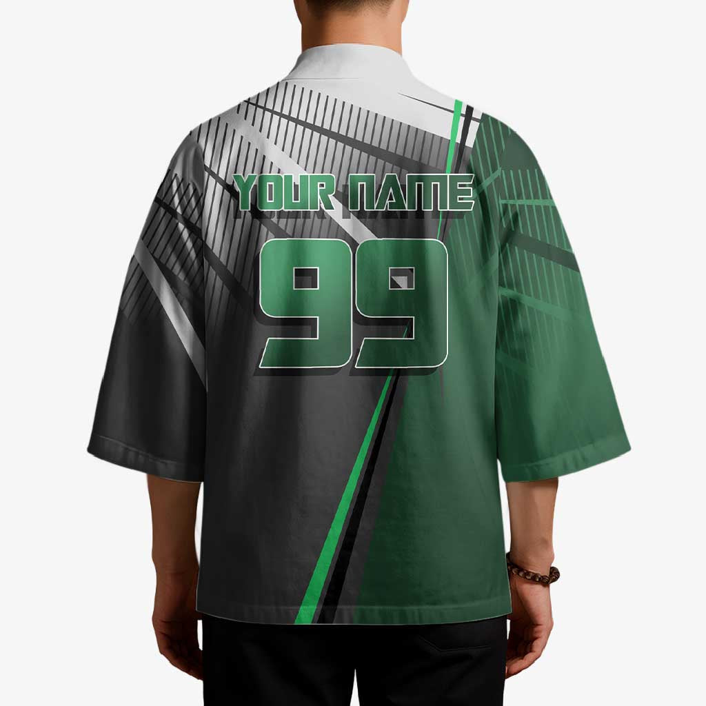 Personalized Maki Zenin Jujutsu Kaisen Kimono Anime Soccer Design, Green Monochrome Action Pose