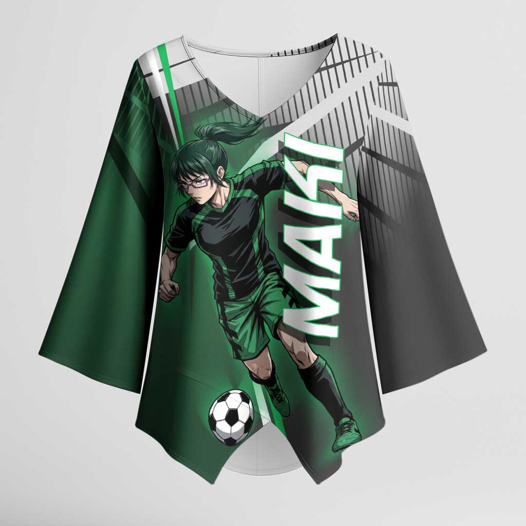 Personalized Maki Zenin Jujutsu Kaisen Kimono Sleeve Blouse Anime Soccer Design, Green Monochrome Action Pose
