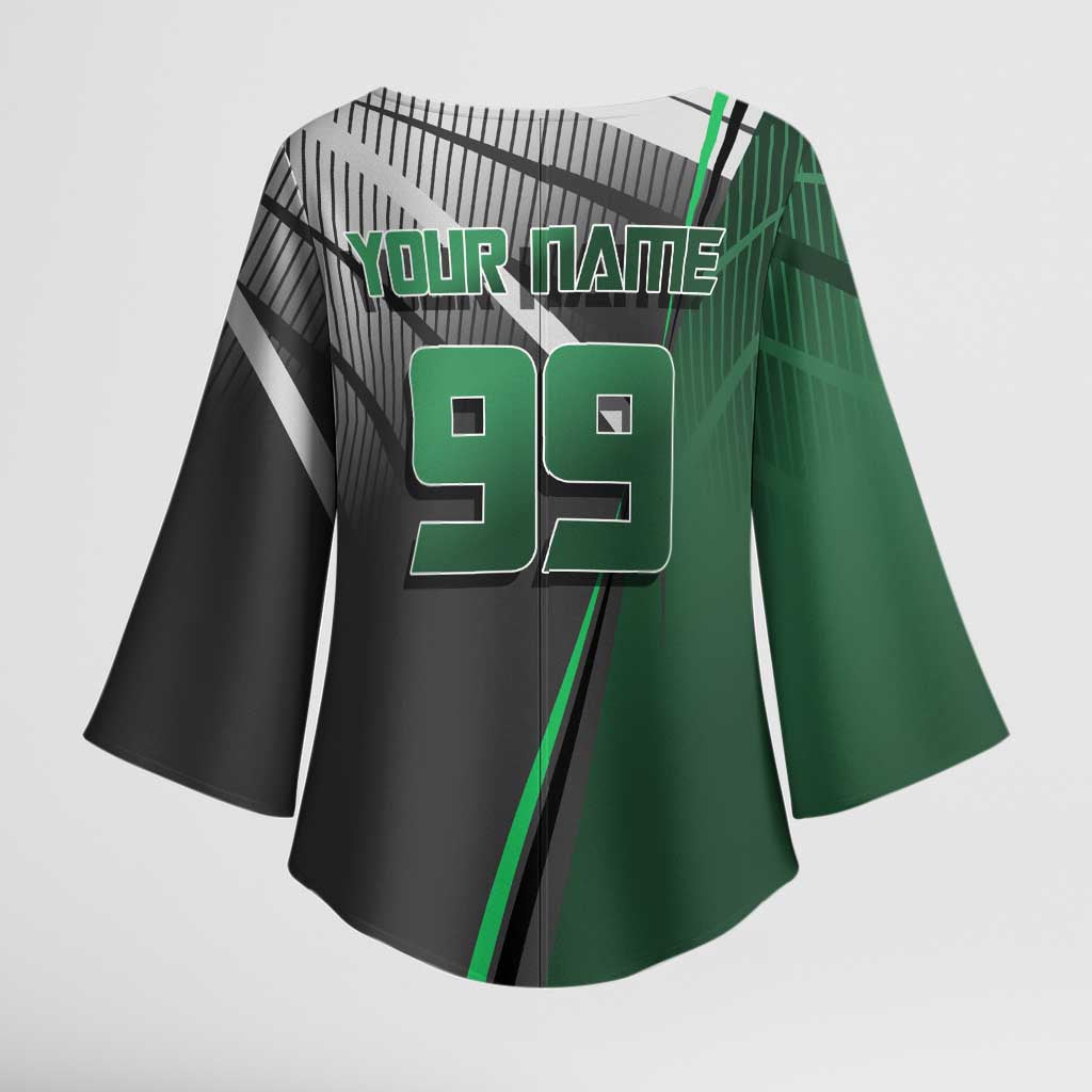 Personalized Maki Zenin Jujutsu Kaisen Kimono Sleeve Blouse Anime Soccer Design, Green Monochrome Action Pose