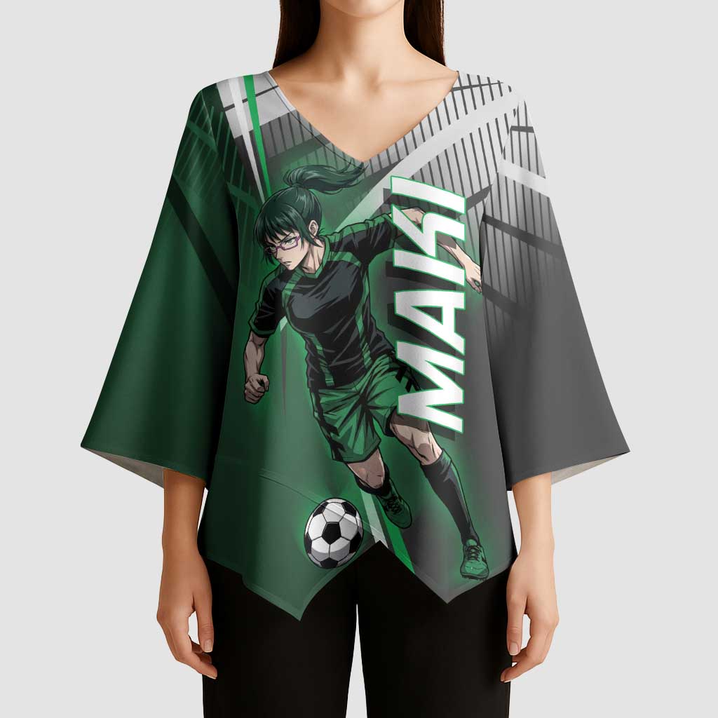 Personalized Maki Zenin Jujutsu Kaisen Kimono Sleeve Blouse Anime Soccer Design, Green Monochrome Action Pose