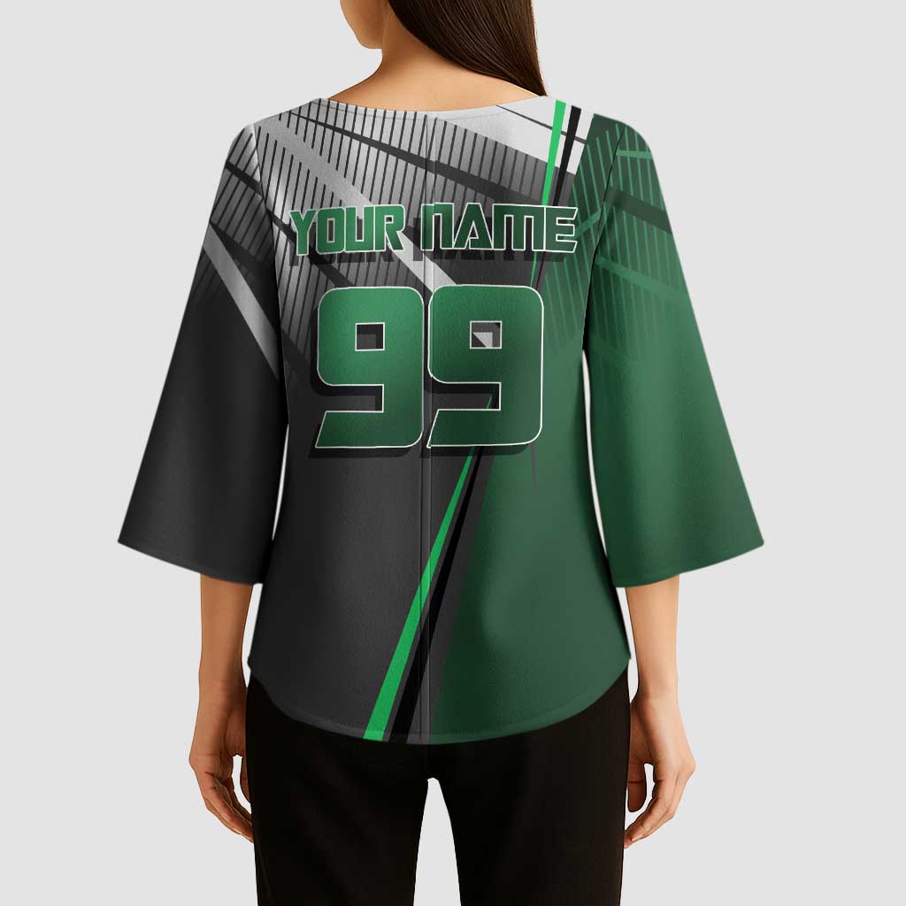 Personalized Maki Zenin Jujutsu Kaisen Kimono Sleeve Blouse Anime Soccer Design, Green Monochrome Action Pose