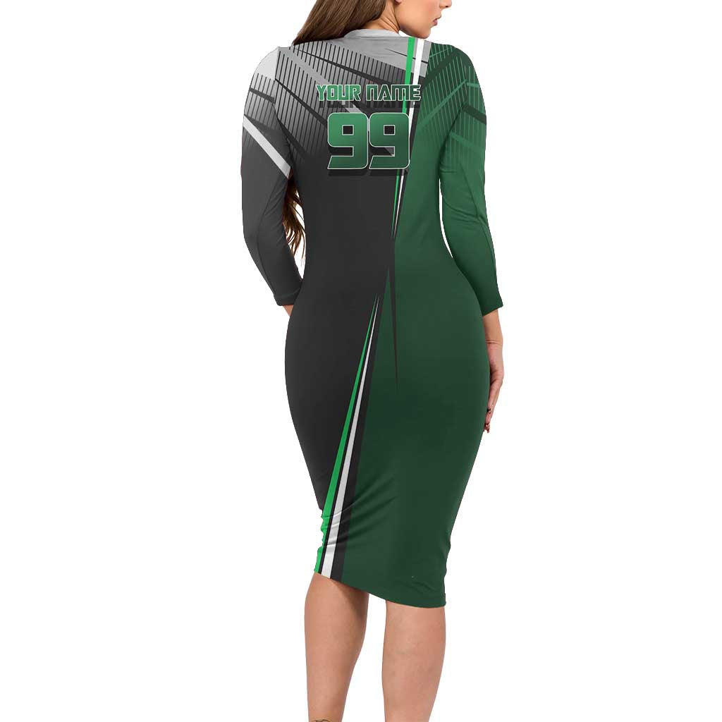 Personalized Maki Zenin Jujutsu Kaisen Long Sleeve Bodycon Dress Anime Soccer Design, Green Monochrome Action Pose