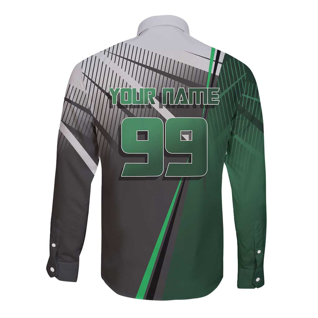 Personalized Maki Zenin Jujutsu Kaisen Long Sleeve Button Shirt Anime Soccer Design, Green Monochrome Action Pose