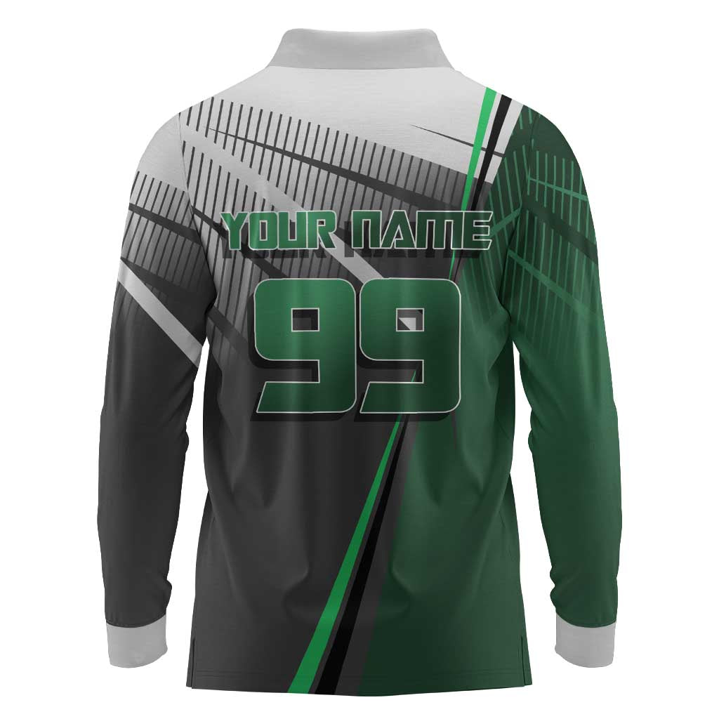 Personalized Maki Zenin Jujutsu Kaisen Long Sleeve Polo Shirt Anime Soccer Design, Green Monochrome Action Pose