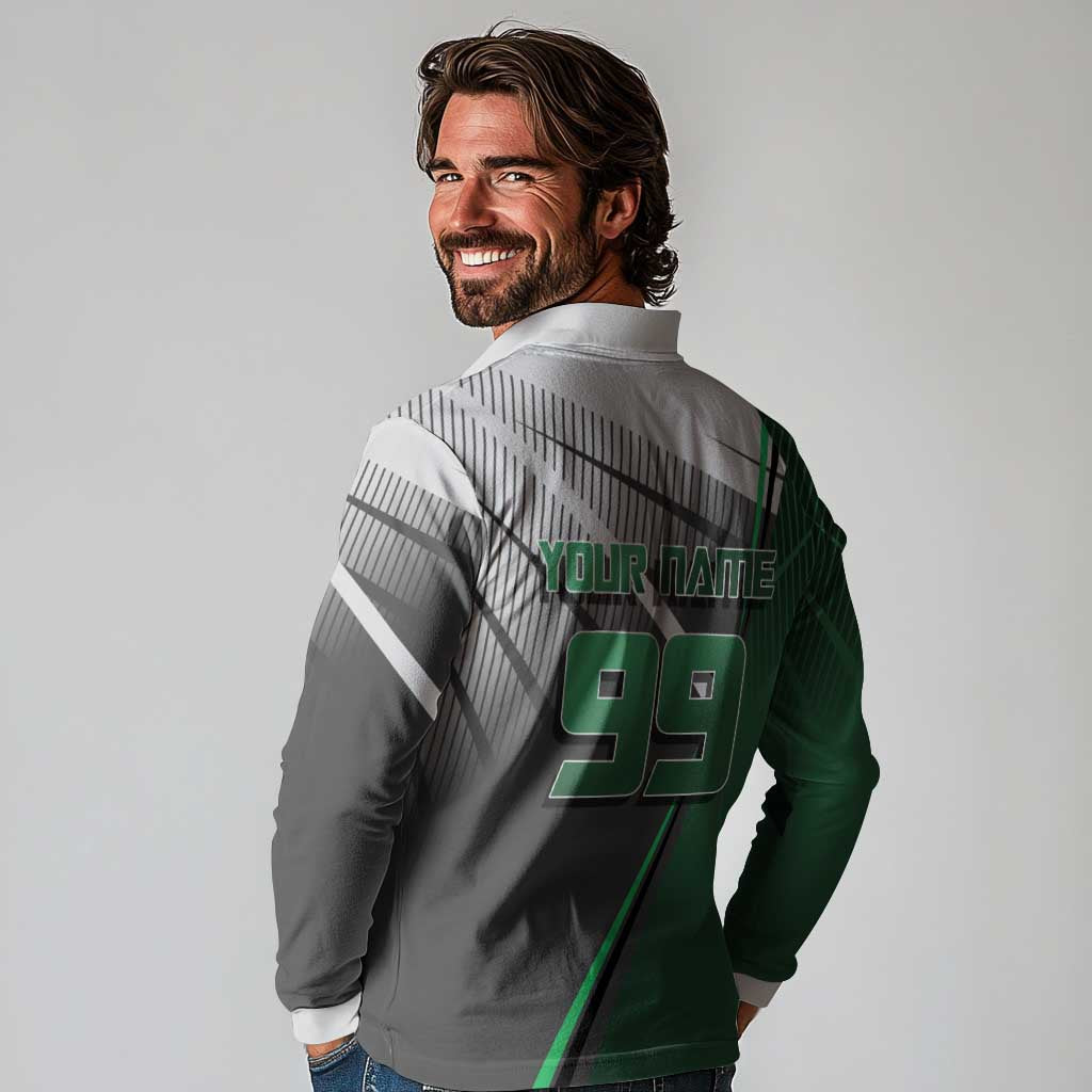 Personalized Maki Zenin Jujutsu Kaisen Long Sleeve Polo Shirt Anime Soccer Design, Green Monochrome Action Pose