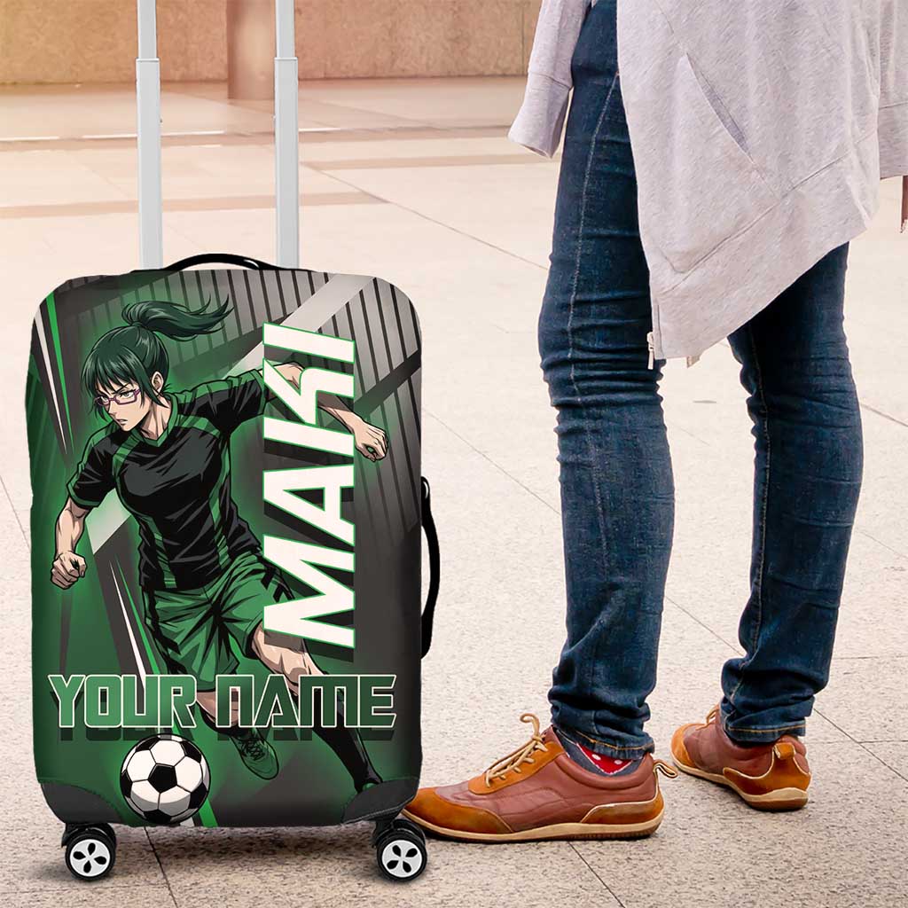 Personalized Maki Zenin Jujutsu Kaisen Luggage Cover Anime Soccer Design, Green Monochrome Action Pose