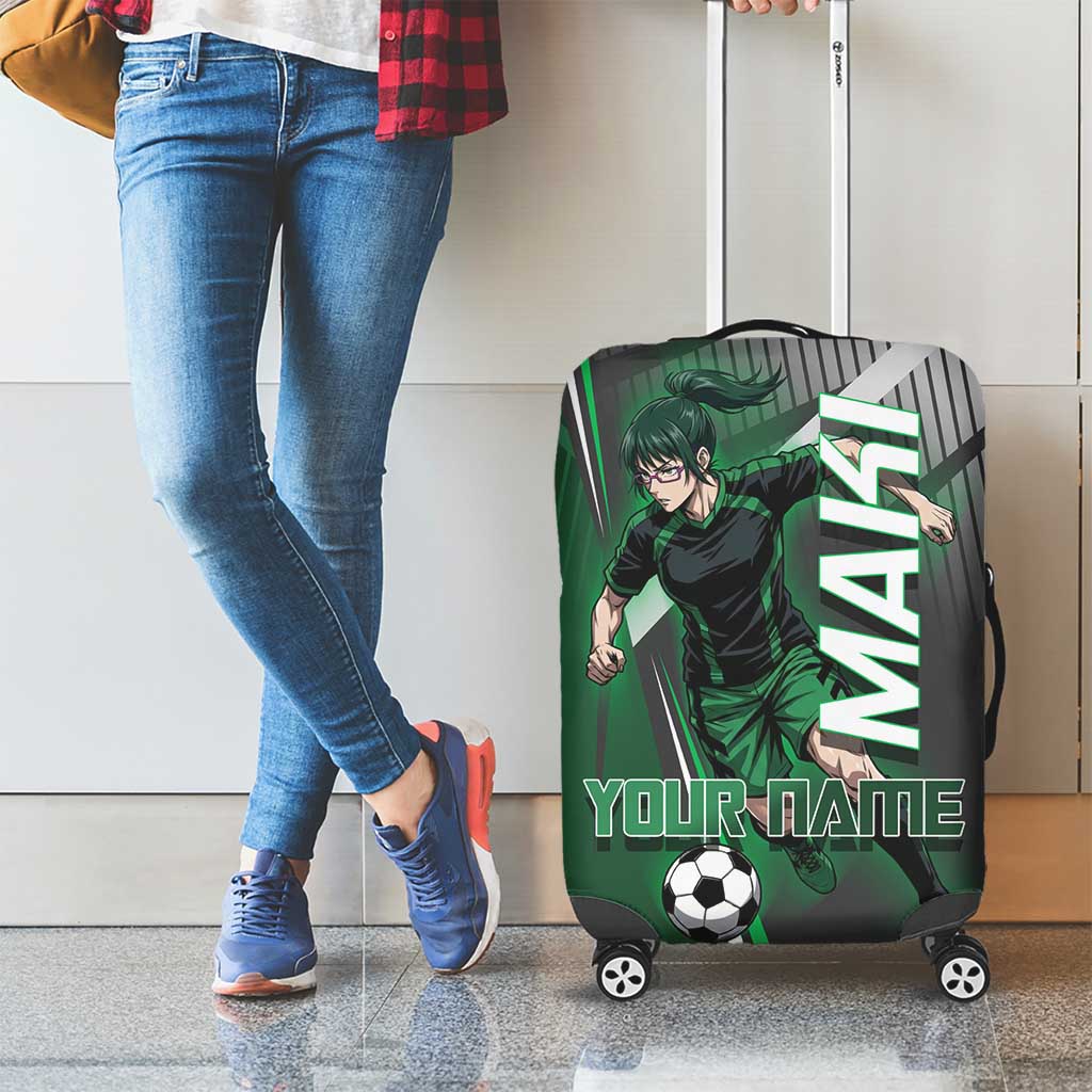 Personalized Maki Zenin Jujutsu Kaisen Luggage Cover Anime Soccer Design, Green Monochrome Action Pose