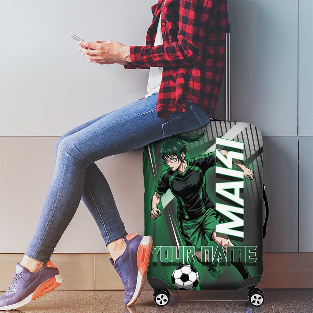 Personalized Maki Zenin Jujutsu Kaisen Luggage Cover Anime Soccer Design, Green Monochrome Action Pose